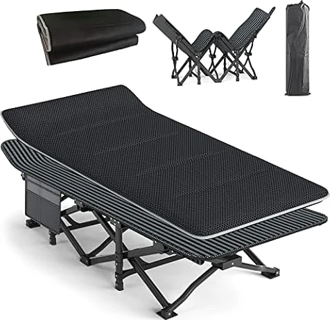 ATORPOK Camping Cot for Adults with Cushion, Tent Folding Cot for Sleeping | 450LBS Heavy Duty Support; Portable Folding Design with Carry Bag; Camping Tent Bed; Patio, Poolside & Home Guest Use
