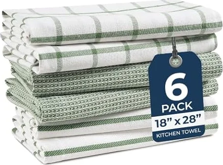 Kitchen Towels Set - Pack of 6 Cotton Dish Towels for Drying Dishes, 18”x 28”, Kitchen Hand Towels, Absorbent Tea Towels, Premium Dish Towels for Kitchen, Quick Drying Kitchen Towel Set - Olive