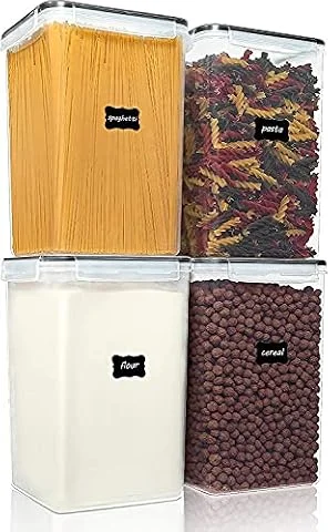 Vtopmart Extra Large Airtight Food Storage Containers, 6.5L, 4 Pcs | Kitchen & Pantry Organizers and Storage, Plastic, For Spaghetti, Flour and Baking Supplies, Include 24 Labels