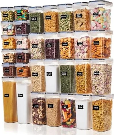 Vtopmart Food Storage Container Set, 32 Pcs (2.8L+2L+1.6L+0.8L) | Kitchen & Pantry Organizers and Storage, Plastic Airtight Container with Lids, For Cereal, Flour and Sugar