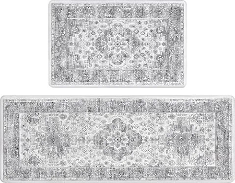 Pauwer Anti Fatigue Kitchen Mat Set of 2 Non Slip Kitchen Mats for Floor Cushioned Kitchen Rugs Comfort Standing Mat Farmhouse Waterproof PVC Foam Kitchen Floor Mat Runner