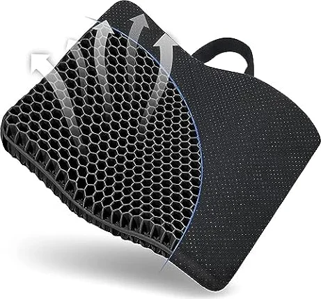 Gel Seat Cushion -for Long Sitting, Double Layer Breathable Honeycomb Chair Cushion with Non-Slip Cover for Ergonomic Support Pressure Cushion, for Office Chair, Cars, Long Trips，Durable,Portable