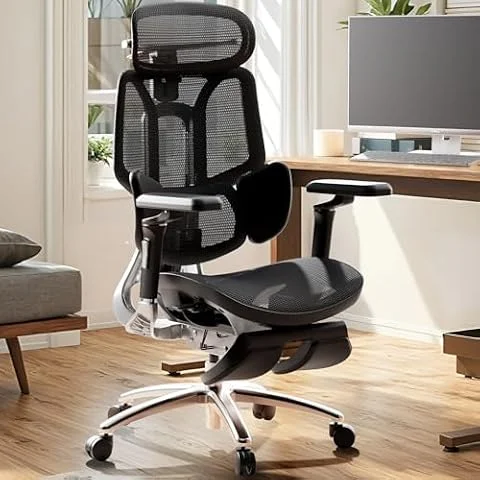 Hbada E3 Ultra Ergonomic Chair, with 3-Zone Dynamic Lumbar Support, 360° Mechanical Armrests, 4D Adjustable Headrest, Aluminum Alloy, Premium Mesh Desk Chairs, Black