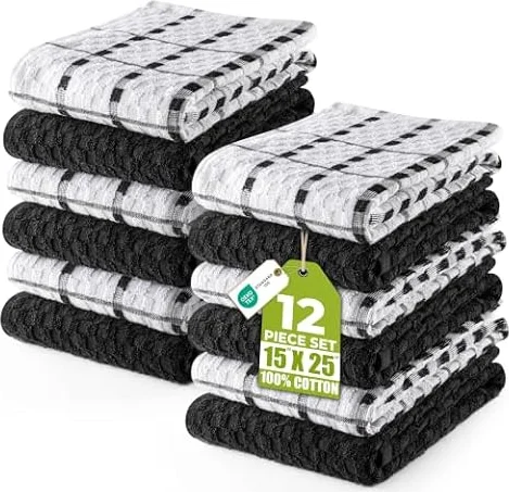 Utopia Towels Kitchen Towels, 12-Pack 100% Cotton Dish Towels, Black | 100% Ring Spun Cotton Kitchen Towels with Dobby Weave, Super Soft and Absorbent Dish, Tea,Bar Towels for Multipurpose