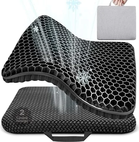 Gel Seat Cushions for Long Sitting, Double Thick seat Cushion Breathable Honeycomb Design Absorbs Pressure Points Seat Cushion, Gel Cushion for Office Chair, Home Car for Wheelchair