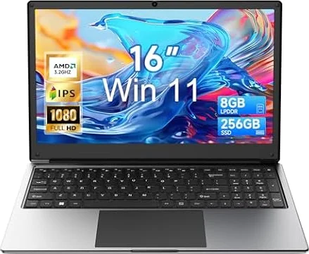 16-inch Laptop Computer with Win11, 8GB RAM 256GB SSD Expandable 1TB, AMD A9(up to 3.2GHz), Numpad, Type-C, USB3.0, WiFi5, BT5.0, Webcam, for Students and Business