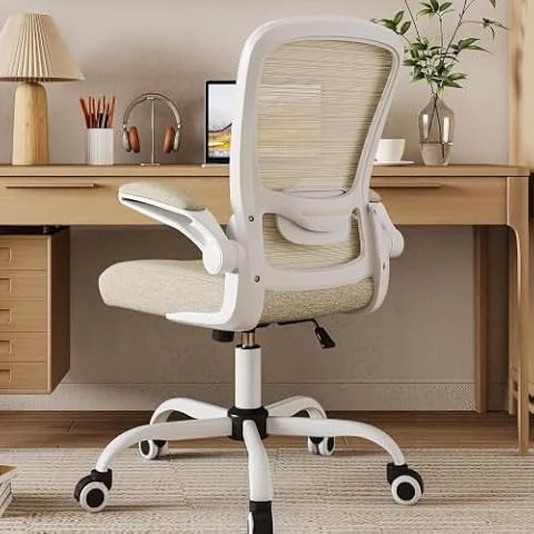 Mimoglad Home Office Chair, High Back Desk Chair, Ergonomic Mesh Computer Chair with Adjustable Lumbar Support and Thickened Seat Cushion (Modern, Beige)