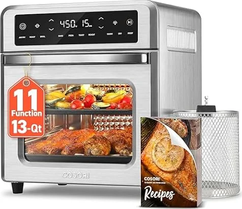 Cosori Air Fryer Oven 13 Qt (12 L), 11-in-1 Small Footprint Airfryer Combo | Fits 2 lbs chicken wings, 8-inch Pizza & 2 lbs Fries, Family Size, 6 Accessories Included, Dishwasher-Safe