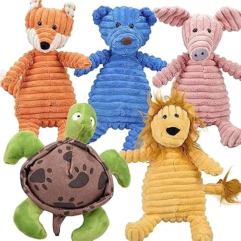 Ousiya 5-Pack Squeaky Dog Toys, Tough Stuffed Plush Dog Toys Bundle Soft Dog Chew Toys for All Breed Size Aggressive Chewers, Cuddly Animals for Puppy Small Medium Large Dogs Boredom Buster