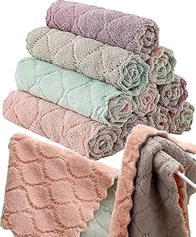 12 Pack Kitchen Towels Quick Dry Washcloths, Coral Velvet Dishtowels Multipurpose Reusable Dish Cloths, Soft Tea Towels Absorbent Cleaning Cloths Double-Sided Microfiber Towel Lint Free Cleaning Rags.