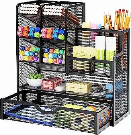 Marbrasse Pen Holder for Desk, Desk Organize with Drawer