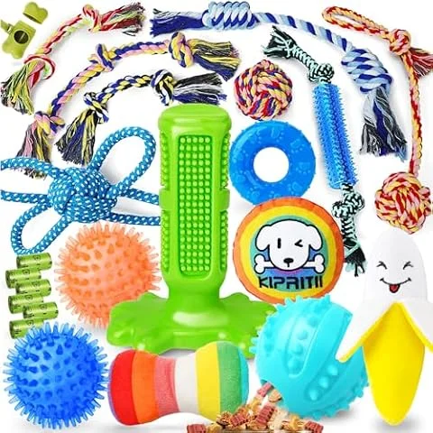KIPRITII 23-Pack Dog Toys, Puppy Teething Toys with Rope Toys & Treat Ball