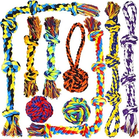 Large Tough Chew Toys for Aggressive Chewers Large Breed,Heavy Duty Dental Rope Toys Kit for Medium Dogs,5 Knots Indestructible Cotton Puppy Teething Chew Tug Toy Set of 9